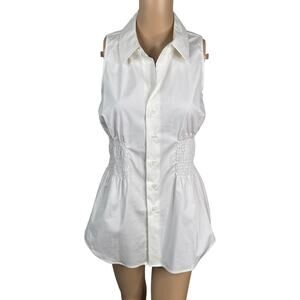 Vintage Anthropologie Fei Smocked Waist Tunic 8 White Cotton Poplin Y2K Chic